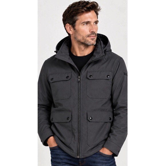Michael Kors Other - Michael Kors Mens Jacket L NWT Charcoal Hooded Fleece Lined Utility Coat MX22424